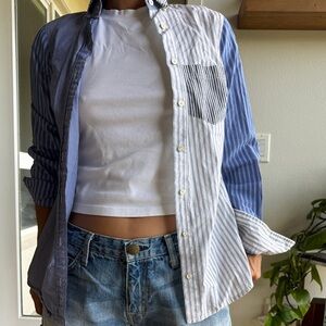 J. Crew Blue and White Button Down Shirt with Striped Design